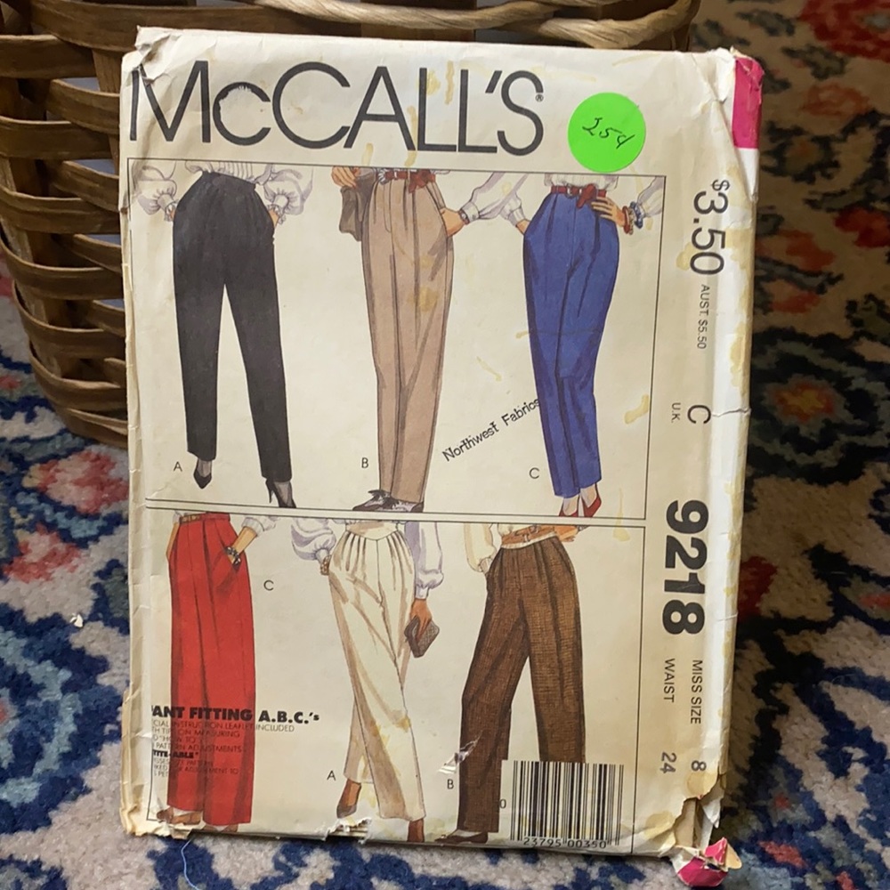 Size 8 McCall’s pattern 9218 pants with pleats